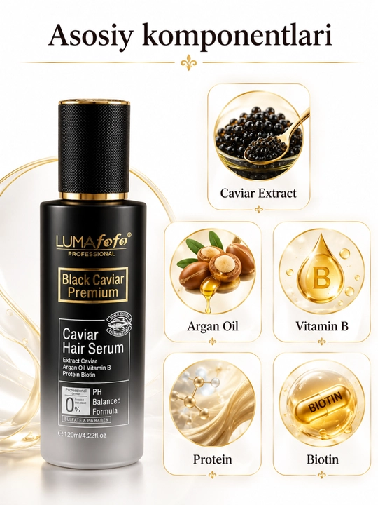 Сыворотка для волос LUMA fofo Black Caviar с аргановым маслом и биотином, 120 мл