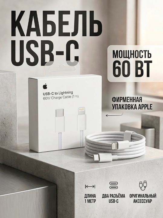 iPhone uchun zaryad kabeli USB-C–USB-C / Lightning, tezkor quvvat - 