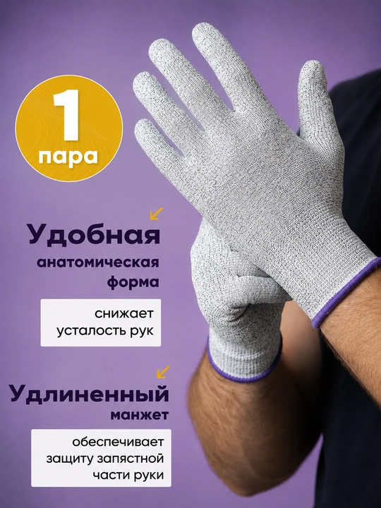 Перчатки защитные рабочие, строительные с кевларовыми нитями