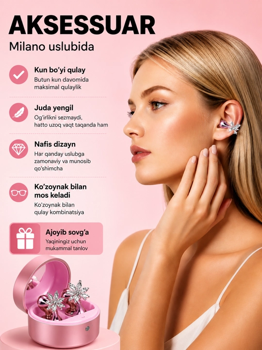 Ayollar uchun zamonaviy simsiz quloqchin-klipsilar, sirg‘a dizayni qulay Open Ear naushnik