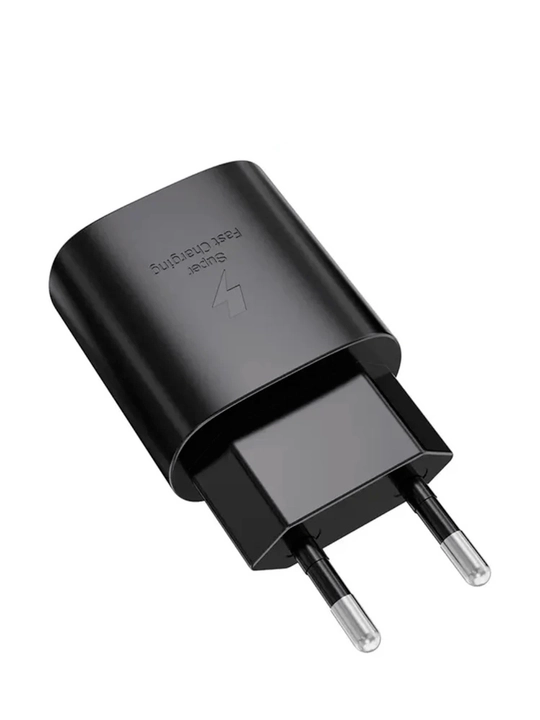 Сетевой адаптер USB-C 25W, быстрая зарядка, EU вилка, белый/чёрный