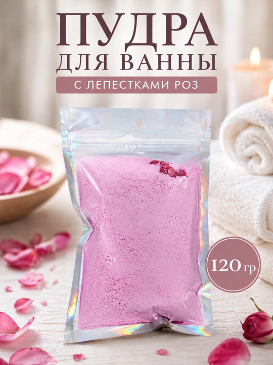 Нежная пудра для ванны с ароматом розы, расслабляет и смягчает кожу - 