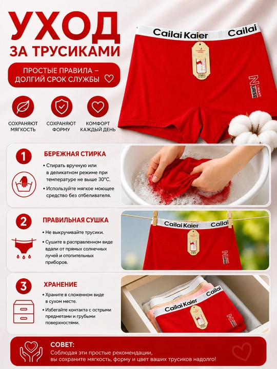 Ayollar ichki kiyimi CaiLai Kaier bokserlari, paxtali, nafas oluvchi, yumshoq, qulay, 2XL