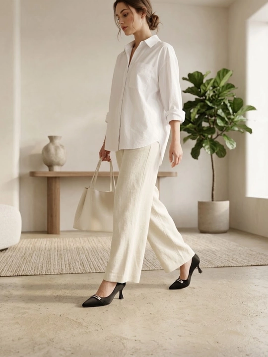 Ayollar uchun klassik tufli, baland poshnali, uchli burun, nafis bezakli elegant model