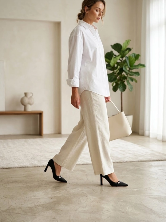 Ayollar uchun klassik tufli, baland poshnali, uchli burun, nafis bezakli elegant model