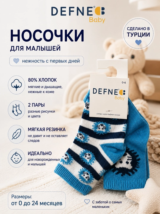 Носки детские для новорожденных мальчиков, 2 пары - 