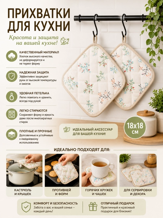 Issiqlikka chidamli oshxona tutqichi,  qulay, chiroyli, sifatli, matodan tayyorlangan