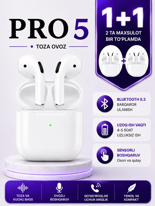 Simsiz quloqchinlar Pods Pro 5. Pods 6. 1+1 - 