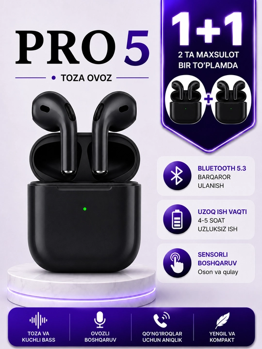 Simsiz quloqchinlar Pods Pro 5. Pods 6. 1+1 - 