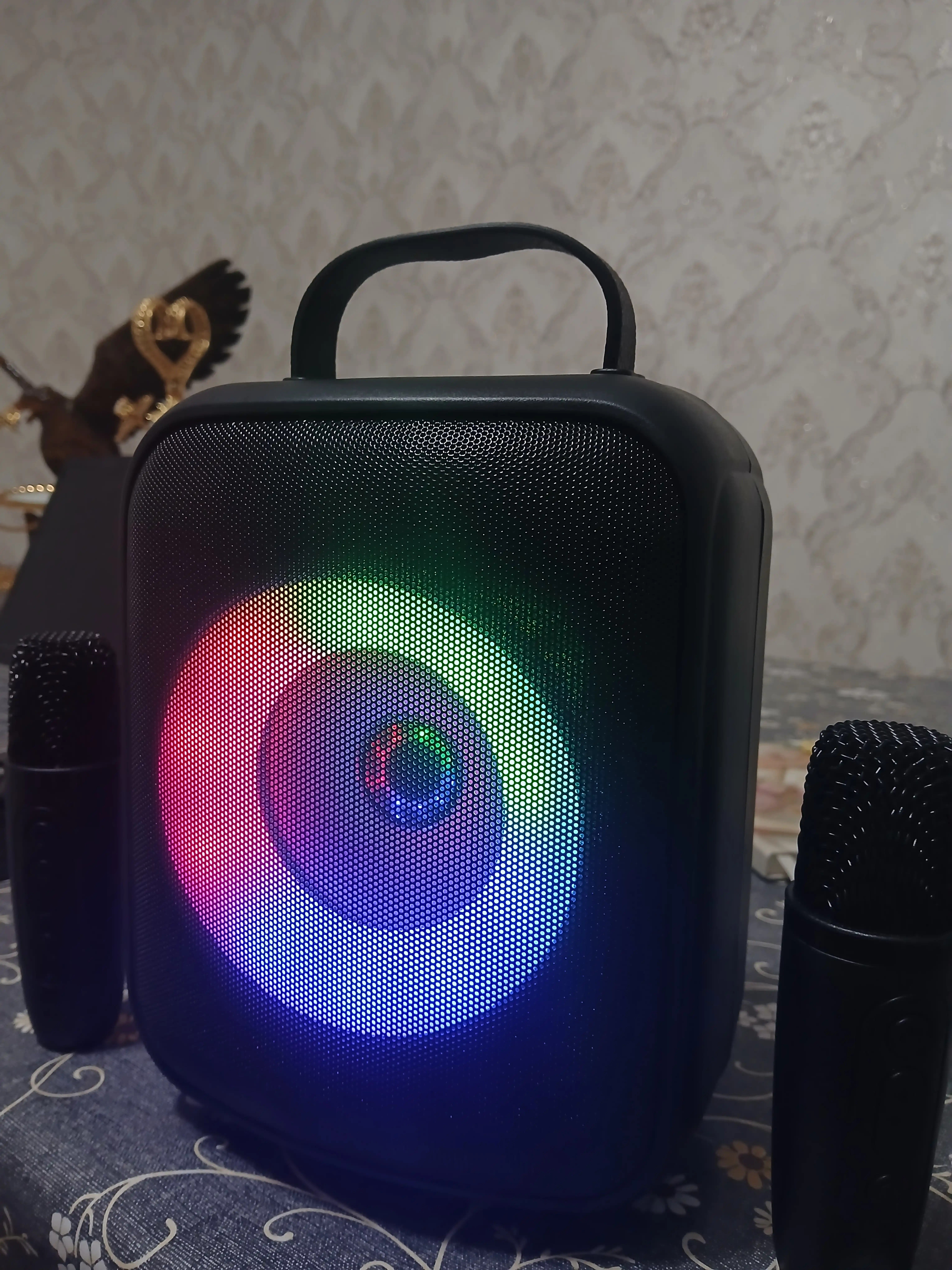 Колонка для музыки караоке LED, 2 микрофона, 80W, Bluetooth, мощный звук