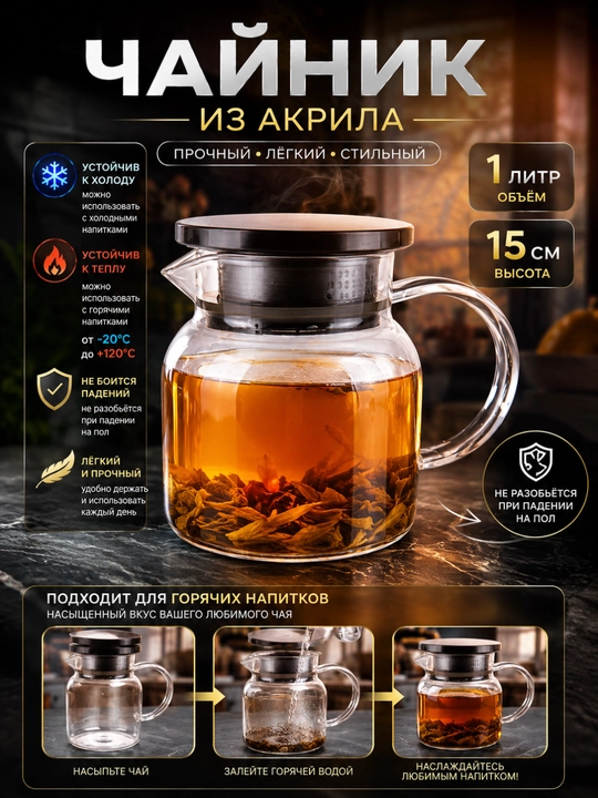 Термостойкий акриловой чайник с крышкой