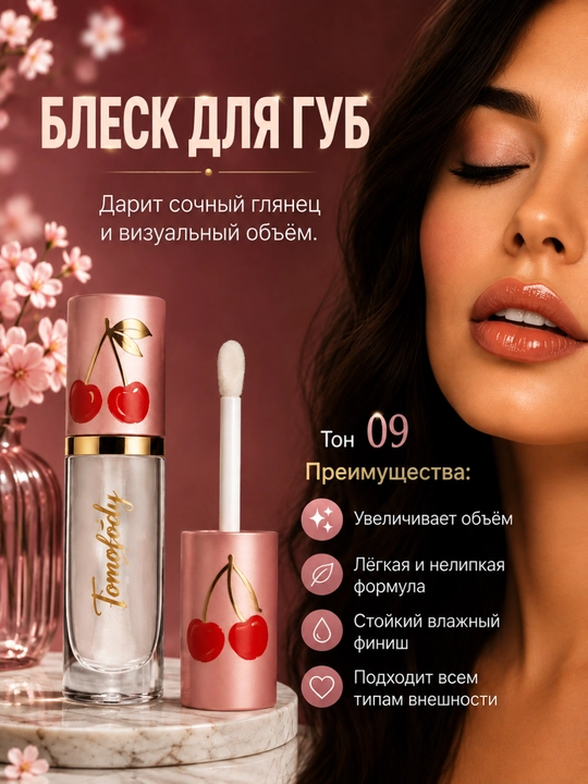 Блеск для губ с объемным глянцем нежный нюдовый эффект