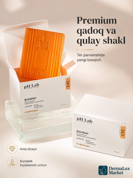 Koya kislotasi va kurkuma qo‘shilgan KOJISO pH Lab yuz tozalash sovuni, 90 g