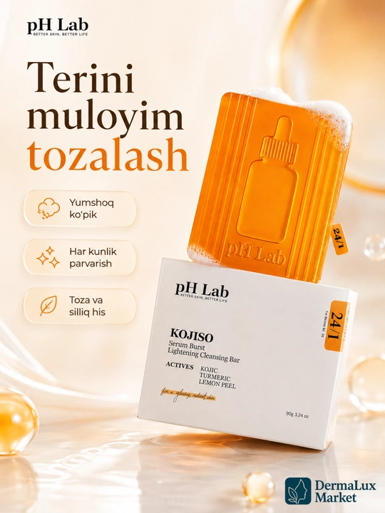 Koya kislotasi va kurkuma qo‘shilgan KOJISO pH Lab yuz tozalash sovuni, 90 g