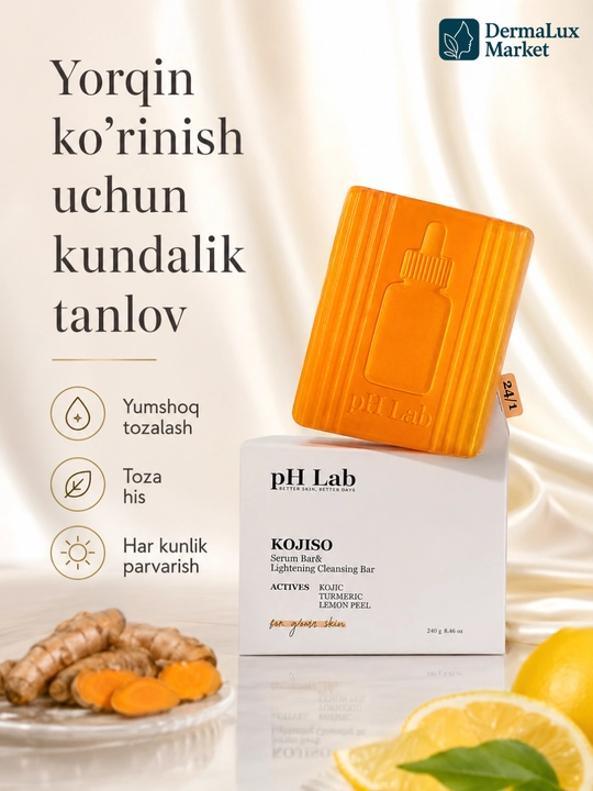 Koya kislotasi va kurkuma qo‘shilgan KOJISO pH Lab yuz tozalash sovuni, 90 g