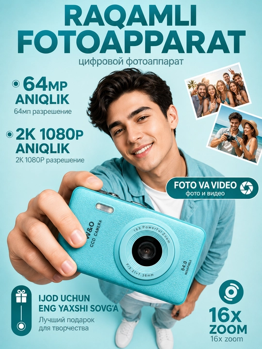 Bolalar uchun fotoaparat 32GB xotira bilan, mini kamera, videokamera - 