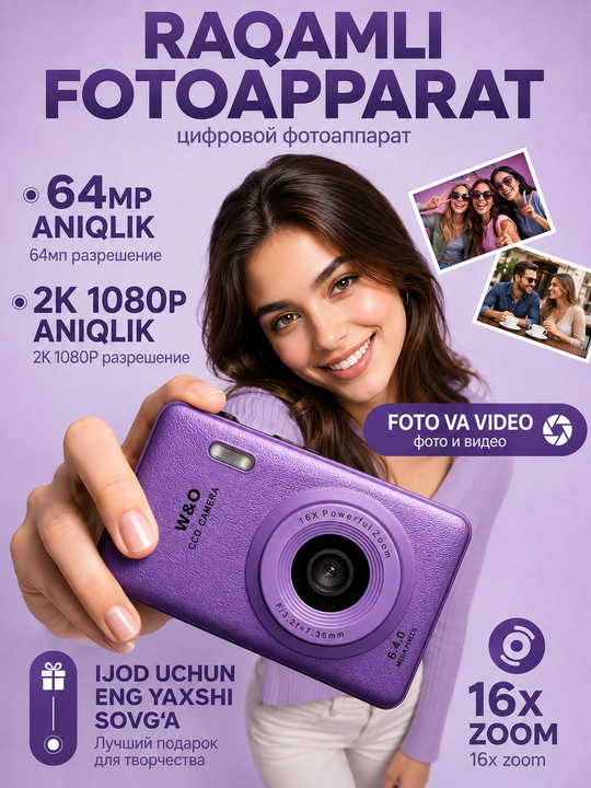 Bolalar uchun fotoaparat 32GB xotira bilan, mini kamera, videokamera - 