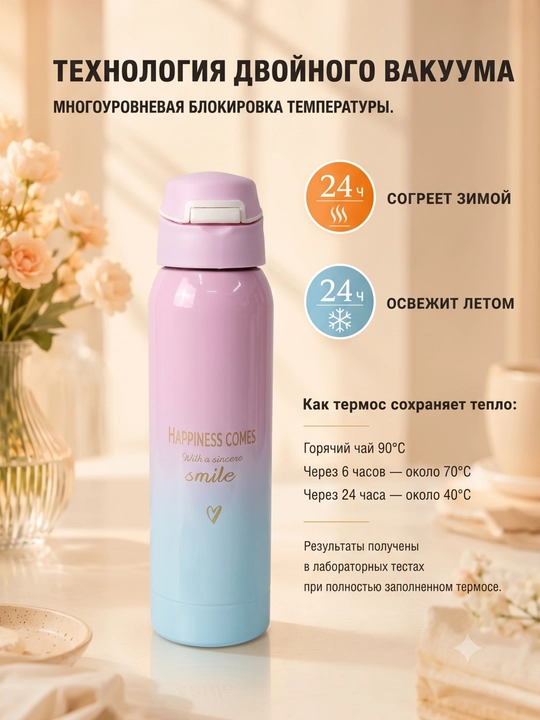Термос, термокружка для кофе и чая, в подарок, из нержавеющей стали 316, с краном, 500 мл