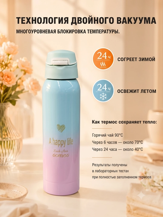 Термос, термокружка для кофе и чая, в подарок, из нержавеющей стали 316, с краном, 500 мл