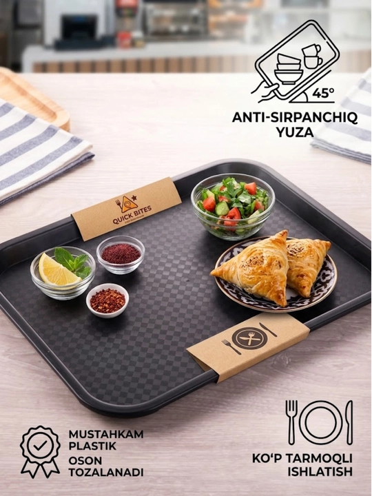 Plastmassa patnis, oshxona va kafe uchun anti-sirpanchiq, to'rtburchak fast-food patnisi - 