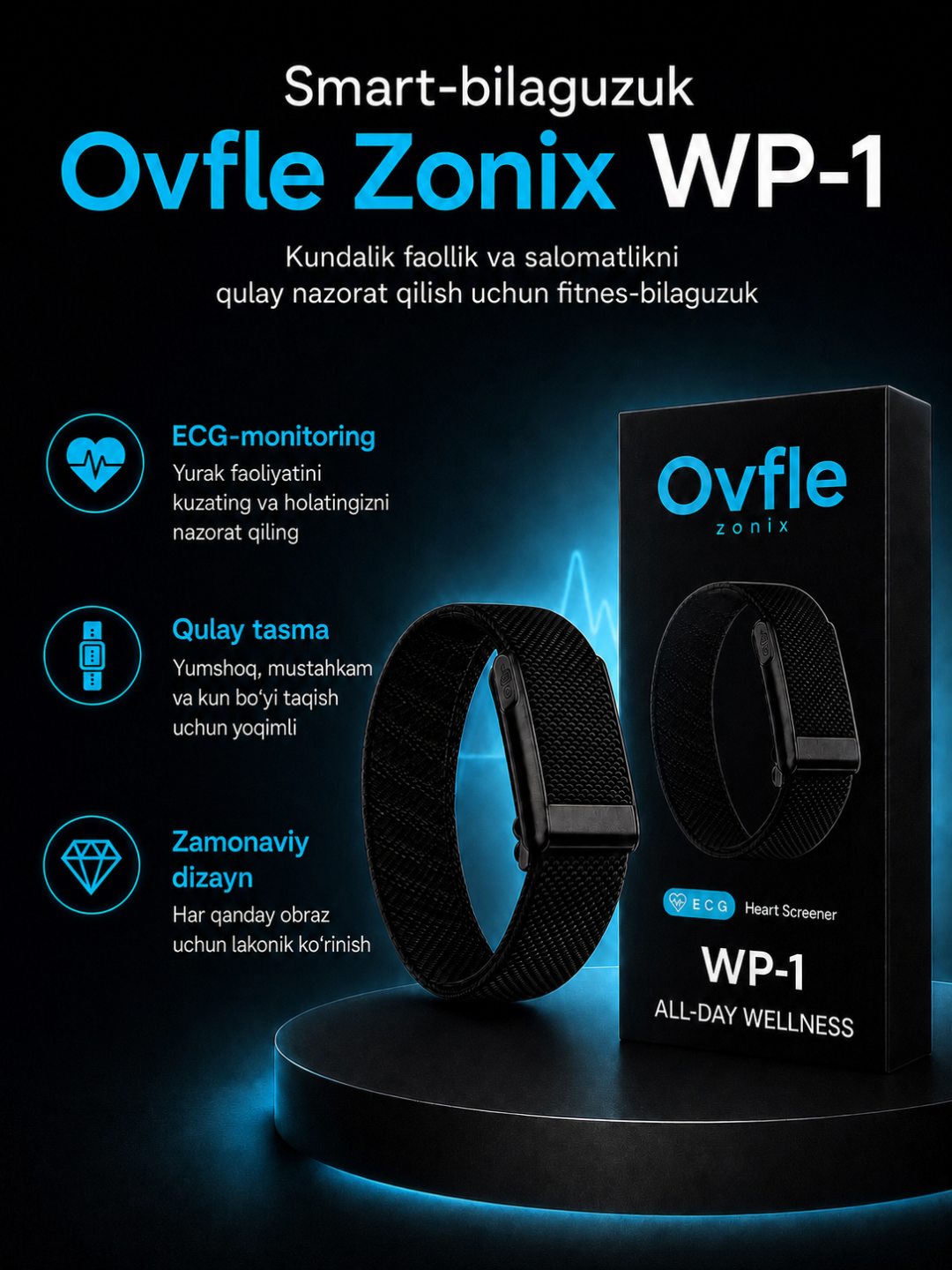 Смарт-браслет Ovfle Zonix WP-1 с ECG, фитнес-трекер, умный браслет, спортивный браслет
