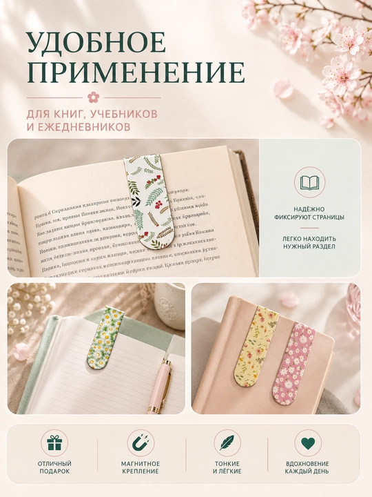 Магнитные закладки для книг, набор