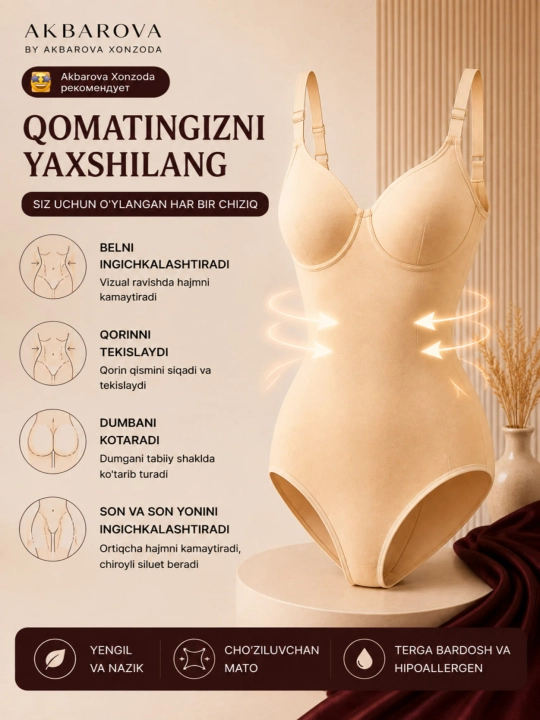 Qorin va bel uchun tortuvchi Body Skims, Akbarova Xonzoda