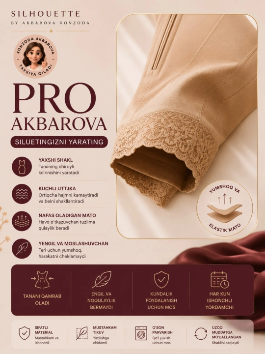 Korreksiyalovchi, qomatni shakllantiruvchi bodi Pro Akbarova Xonzoda
