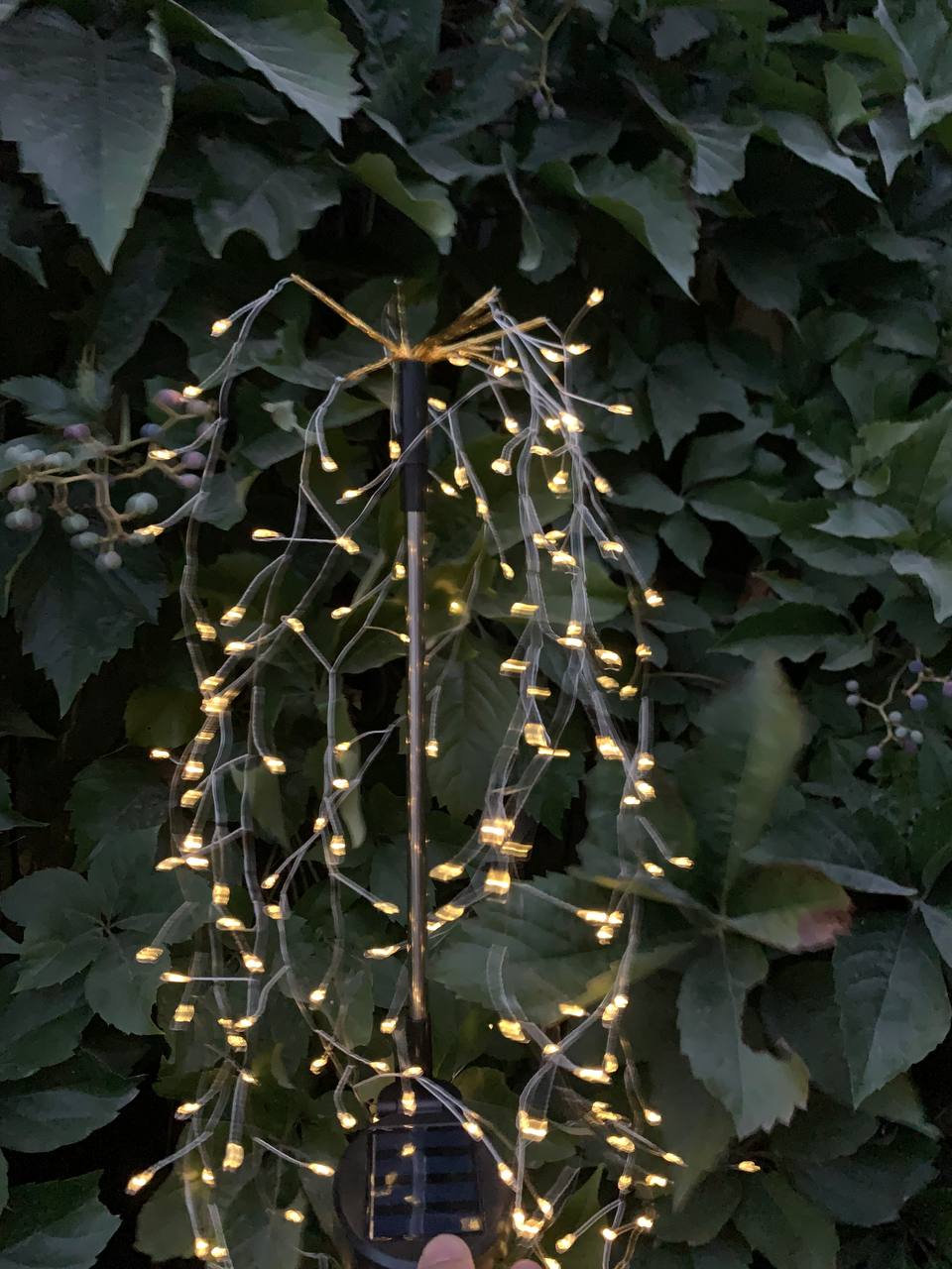 Quyosh batareyasida ishlaydigan Shudring-Yomg‘ir bog‘ chirog‘i, 200 LED, 75 sm, iliq yorug‘lik