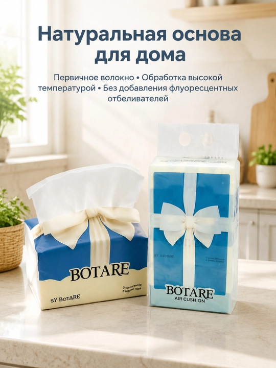 BOTARE салфетки-бабочка без запаха, мягкие, 140мм×175мм, 4сл, 100л/пак, 3пак/упак