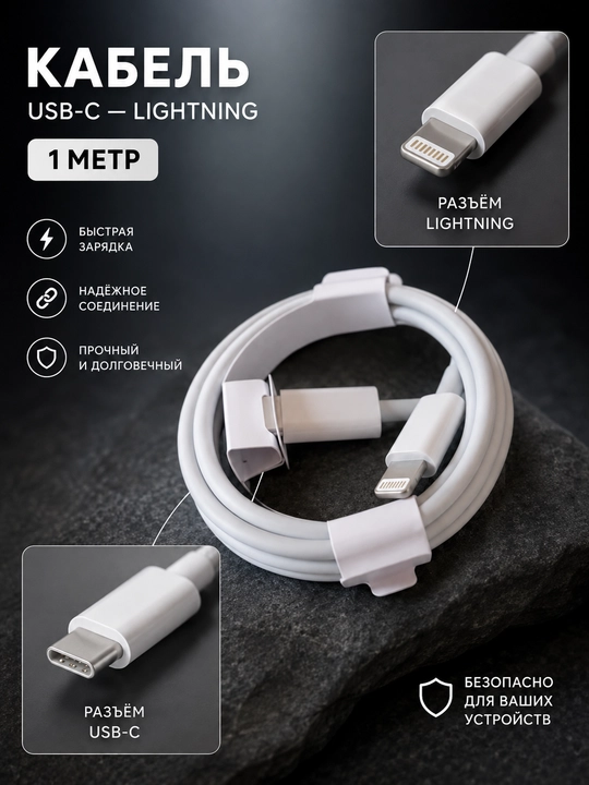 Кабель для iPhone Type-C–Type-C / Type-C–Lightning, быстрая зарядка
