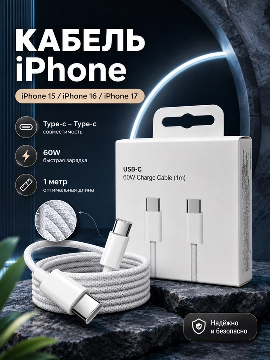 Кабель для iPhone Type-C–Type-C / Type-C–Lightning, быстрая зарядка - 