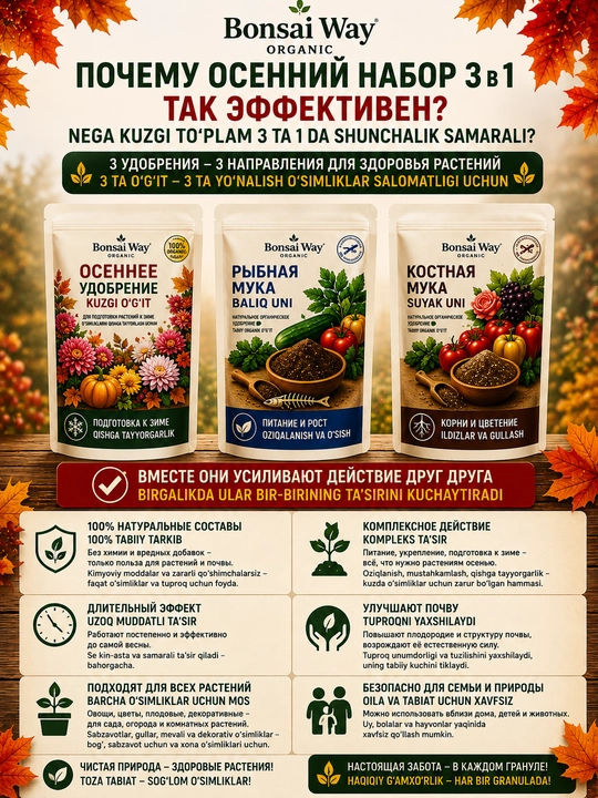 Осенний набор удобрений Bonsai Way Organic 3 в 1