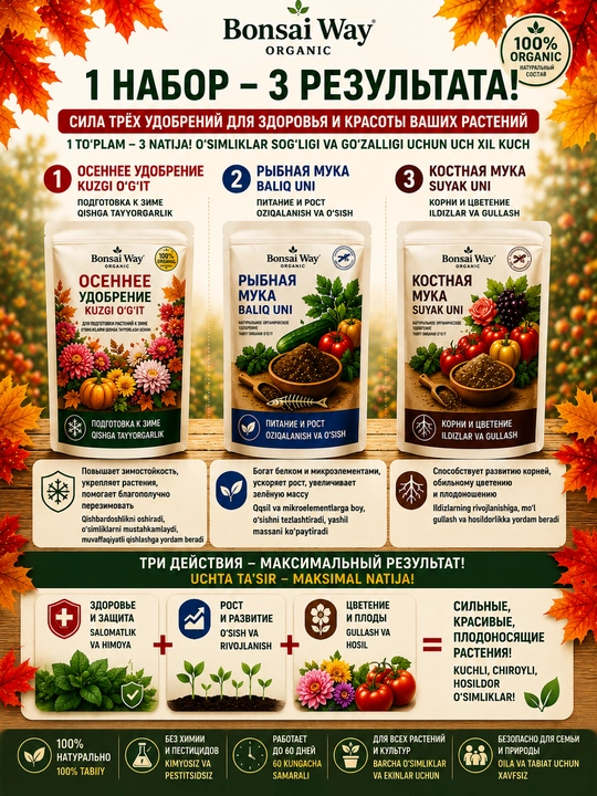 Осенний набор удобрений Bonsai Way Organic 3 в 1