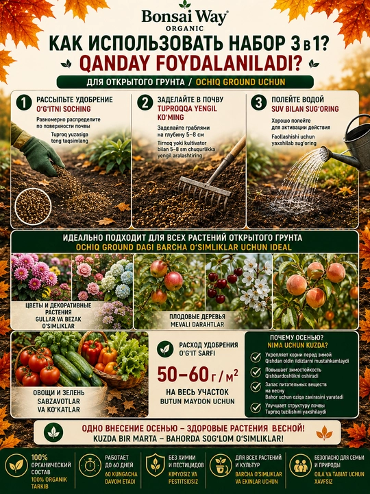 Осенний набор удобрений Bonsai Way Organic 3 в 1
