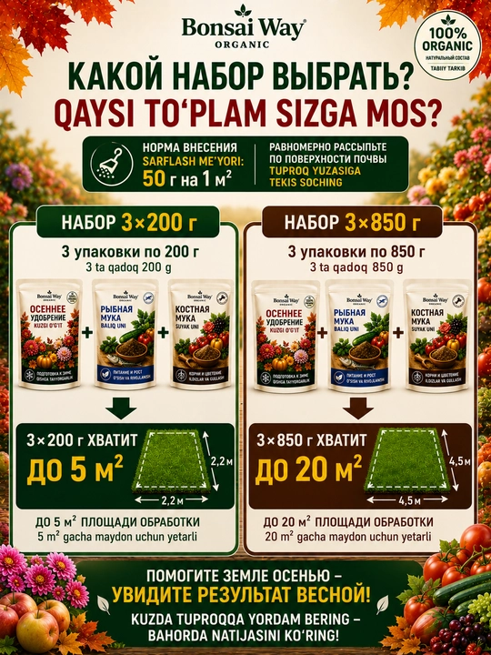 Осенний набор удобрений Bonsai Way Organic 3 в 1