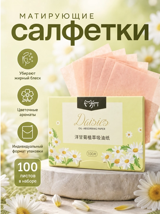 Матирующие салфетки для лица от жирного блеска, 100 листов, компактная упаковка - 