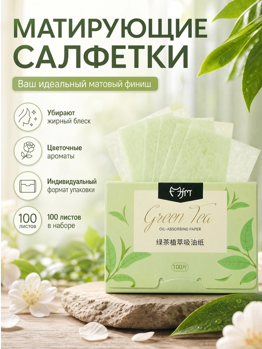 Матирующие салфетки для лица от жирного блеска, 100 листов, компактная упаковка - 