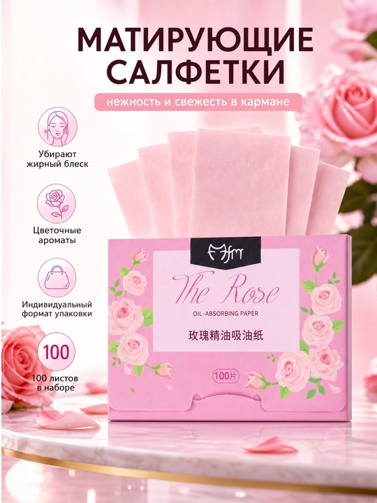 Матирующие салфетки для лица от жирного блеска, 100 листов, компактная упаковка - 