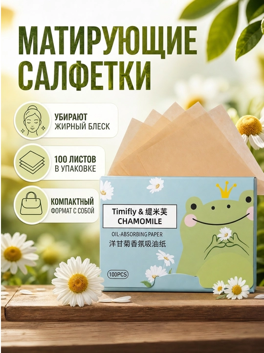 Матирующие салфетки для лица, 100 листов — бумага от жирного блеска в компактной упаковке - 