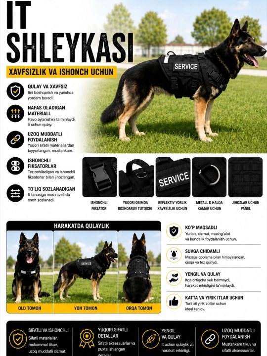 Itlar uchun shleyka taktik shleyka K9 shleykasi anjomlar, bog‘ichlar itlar uchun anjomlar - 
