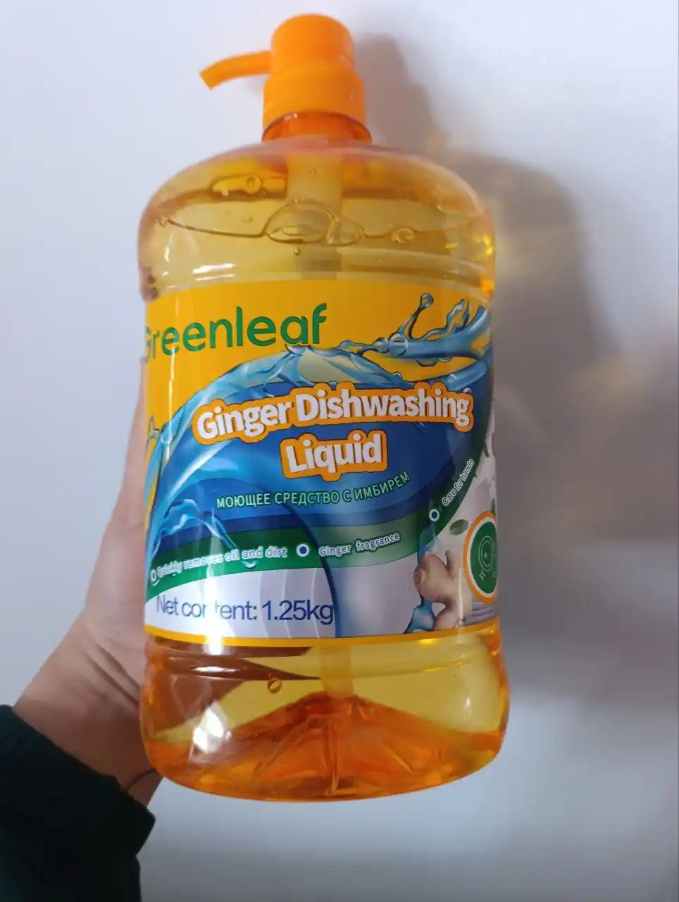 Средство для мытья посуды Greenleaf, с ароматом имбиря и чая, против жира 1.25 кг, 1 кг