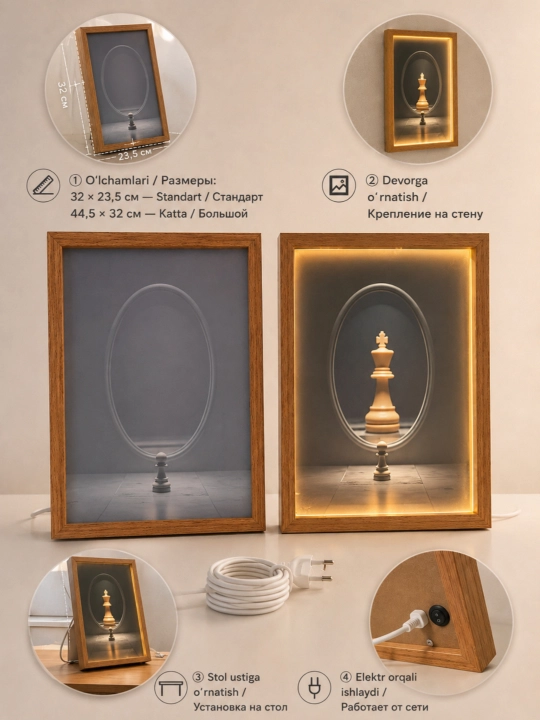 Motivation - LED Lightbox в деревянной рамке, декоративный светильник, 2 размера - 