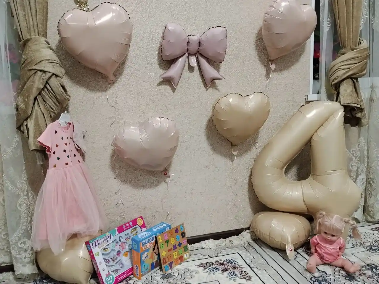 1, 2, 3, 4, 5 yoshli qizchalar tug‘ilgan kuni uchun folgali havo sharlari to‘plami