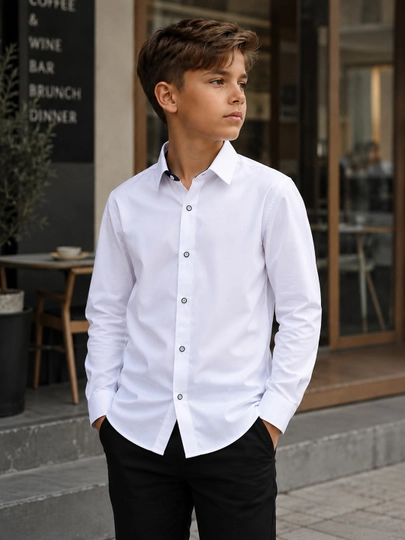 Белая рубашка для детей школьного возраста Slim Fit - 