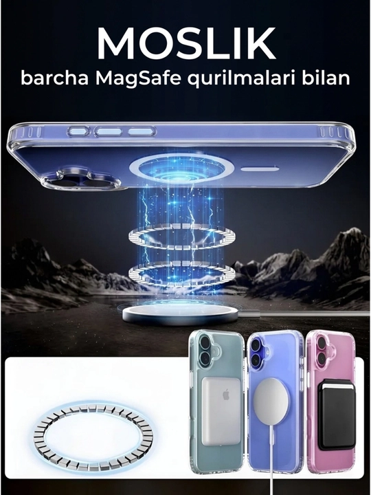 MagSafe, qoplama, iPhone 13, 14, 15, 16, 17, Plus, Pro, Pro Max uchun g‘ilof 1+1 dona