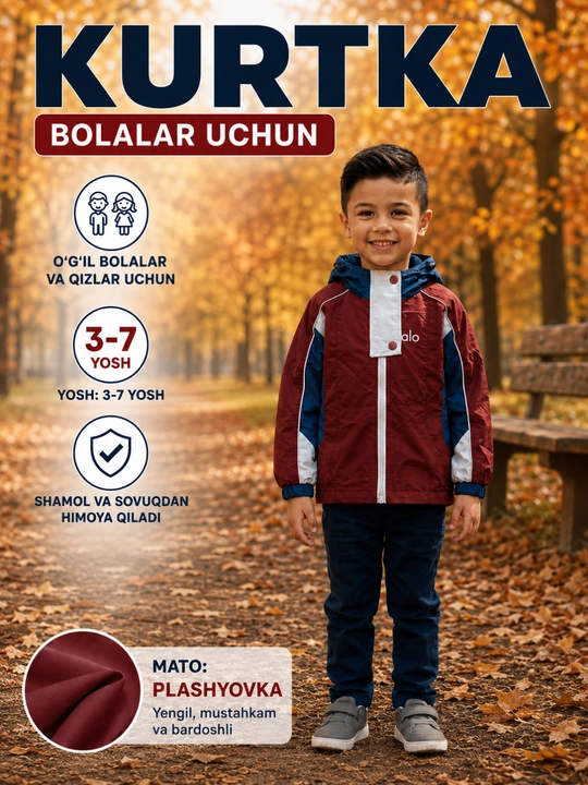 Детская куртка 3-7 лет, для мальчиков и девочек, капюшон, плащевка
