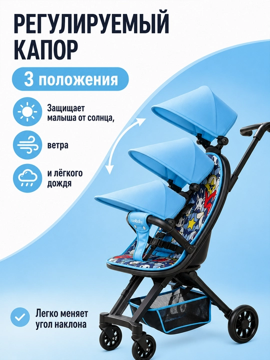 Детская коляска 4 колеса, сиденье 360°, складная, амортизация