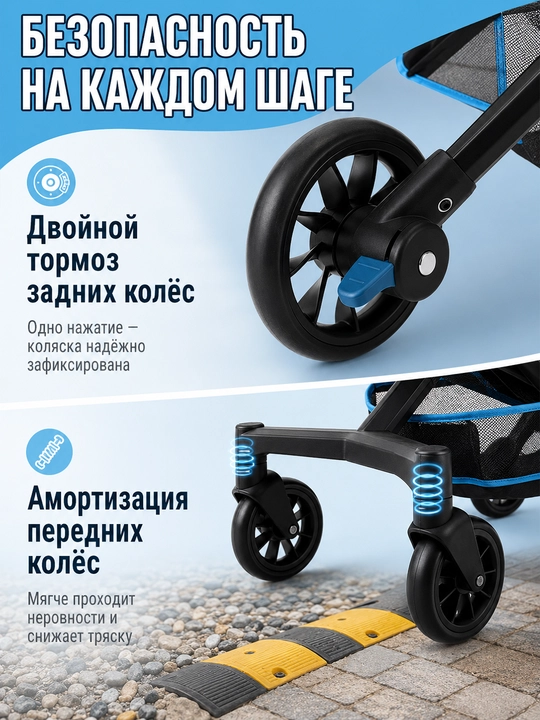 Детская коляска 4 колеса, сиденье 360°, складная, амортизация