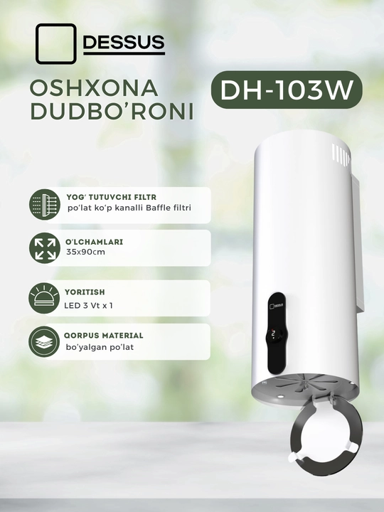 Silindr shaklidagi oshxona dudbo‘roni Dessus DH-103W 35 sm